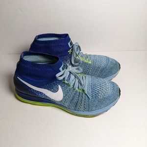 Nike Zoom All Out Flyknit Running Shoes College Navy Electro Green Mens Size 10